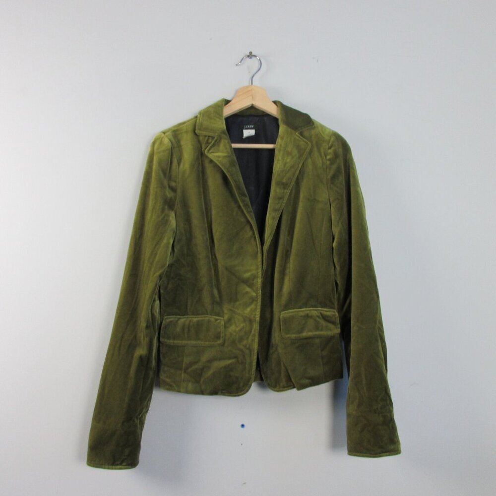 J. Crew Women's Velvet Blazer 6T Green Cotton Career Luxury Preppy Party 564